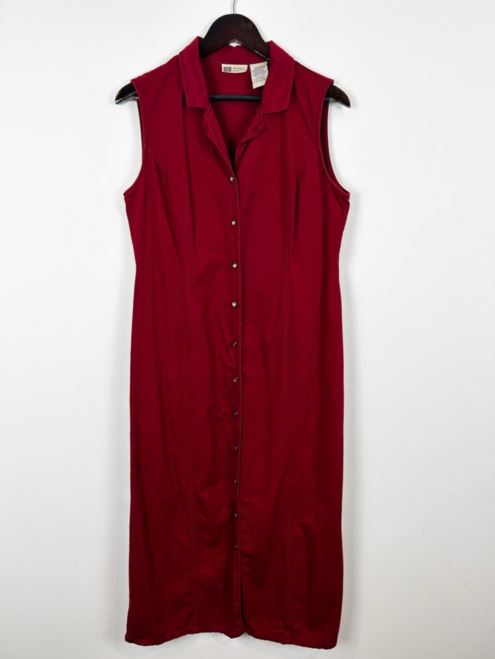 Faded Glory Sleeveless Red Button-Front Midi Dress Size Large 90's Mom Classic